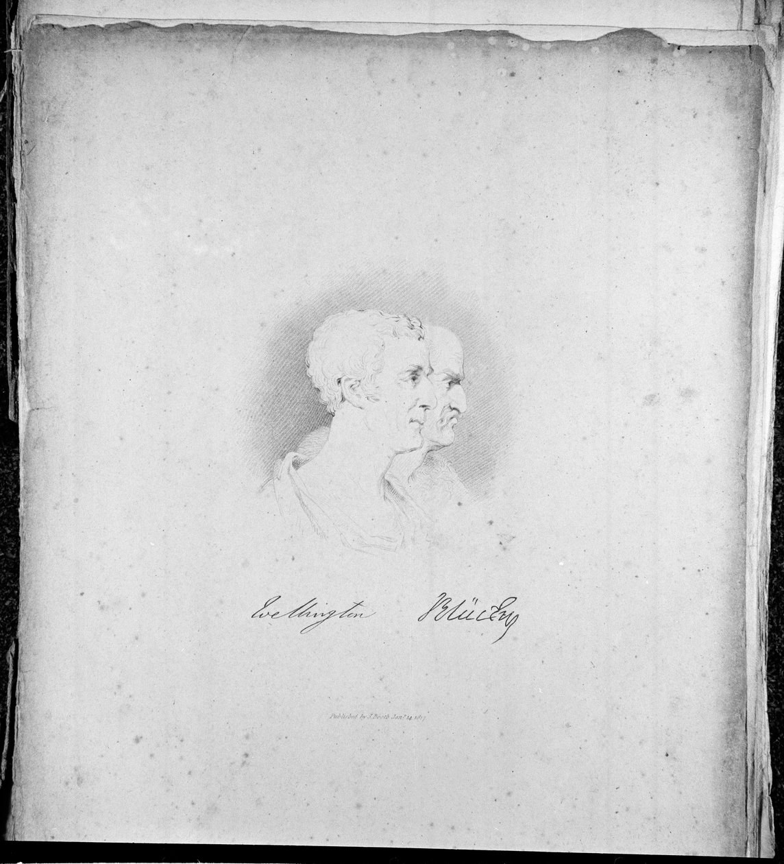 Profile portraits of Wellington and Blücher, engraving by Samuel Mitan by George Jones
