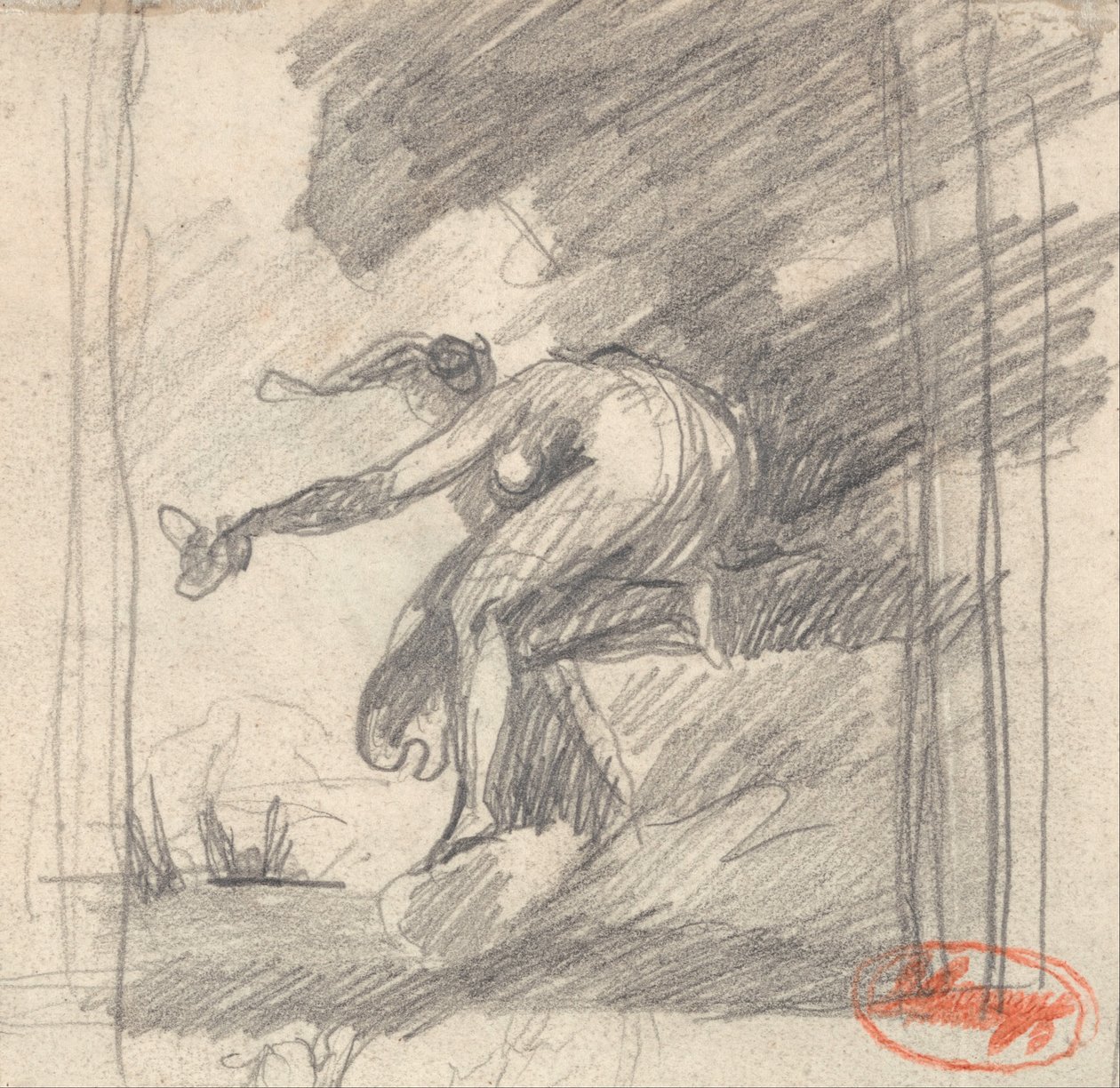 Female Figure Kneeling on a Promontory, Waving by George Romney