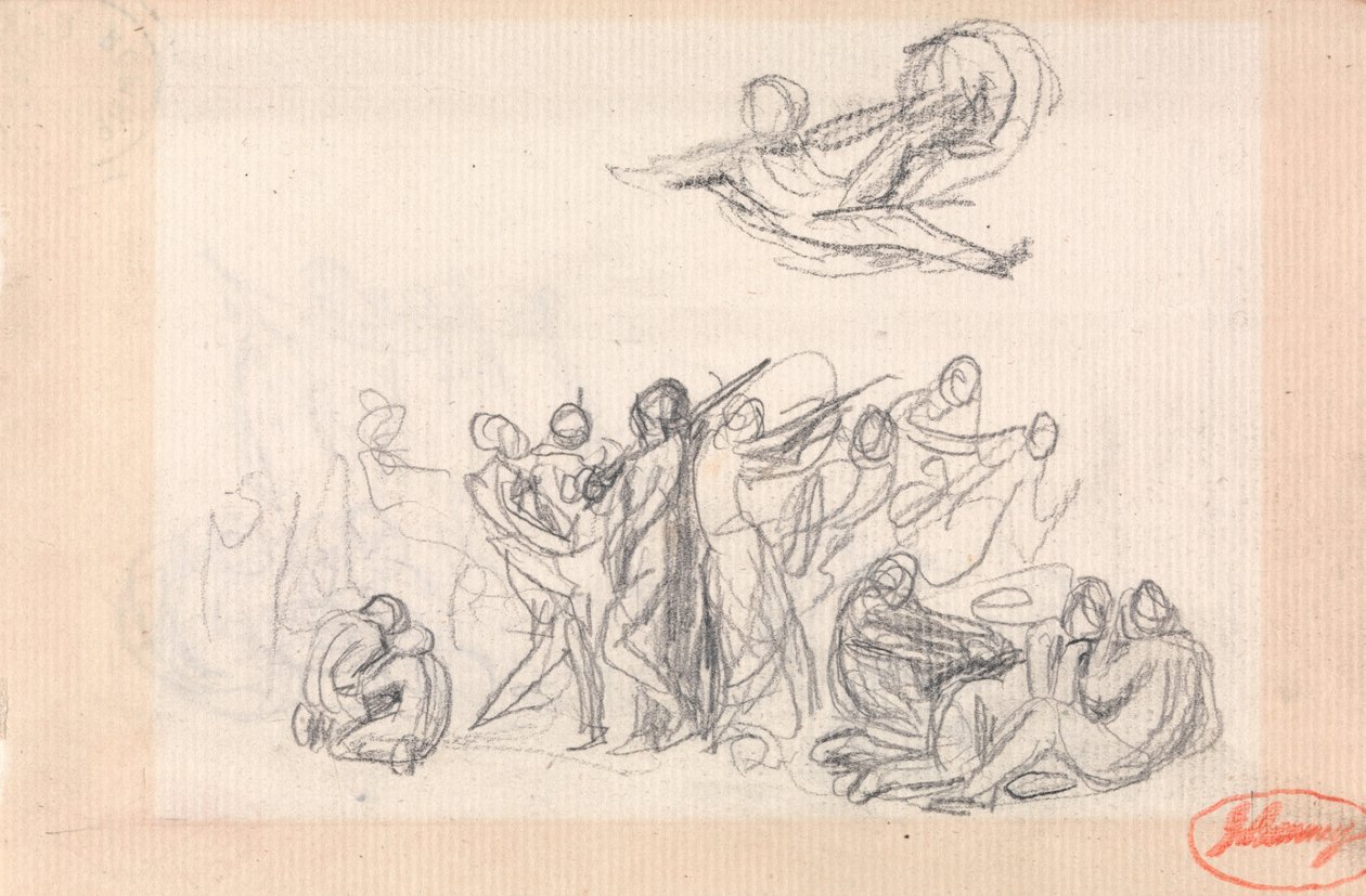 Group of Figures, with a Flying Figure Above by George Romney