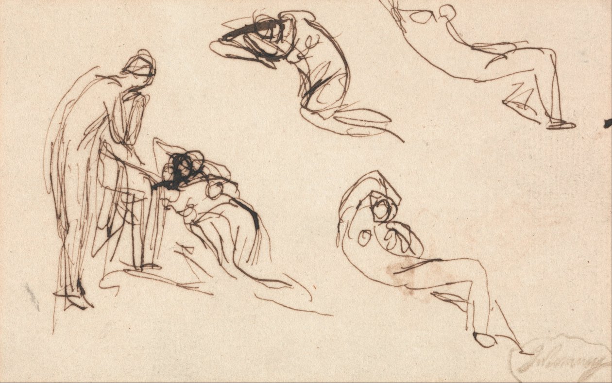 Standing Figure and Four Reclining Figures by George Romney