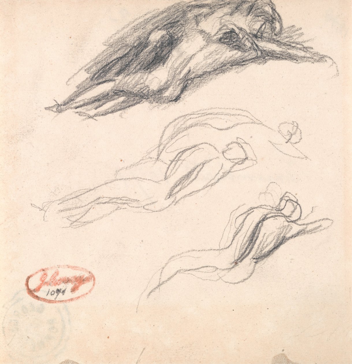 Three Sketches of a Figure Asleep, Probably Adam and Eve by George Romney