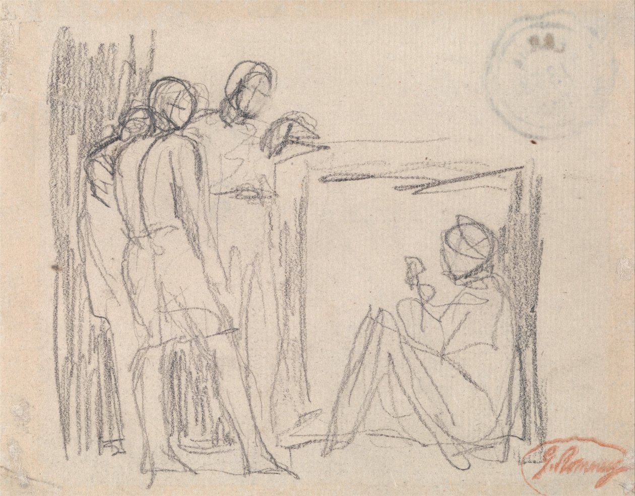 Three Standing Figures before a Seated Figure by George Romney
