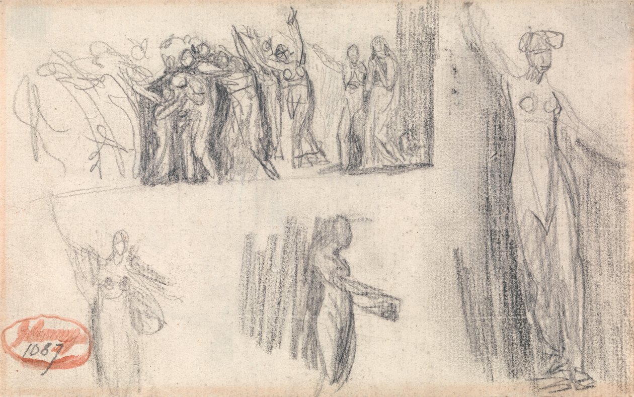 Women and Children Fleeing and Three Sketches of a Standing Female Figure by George Romney