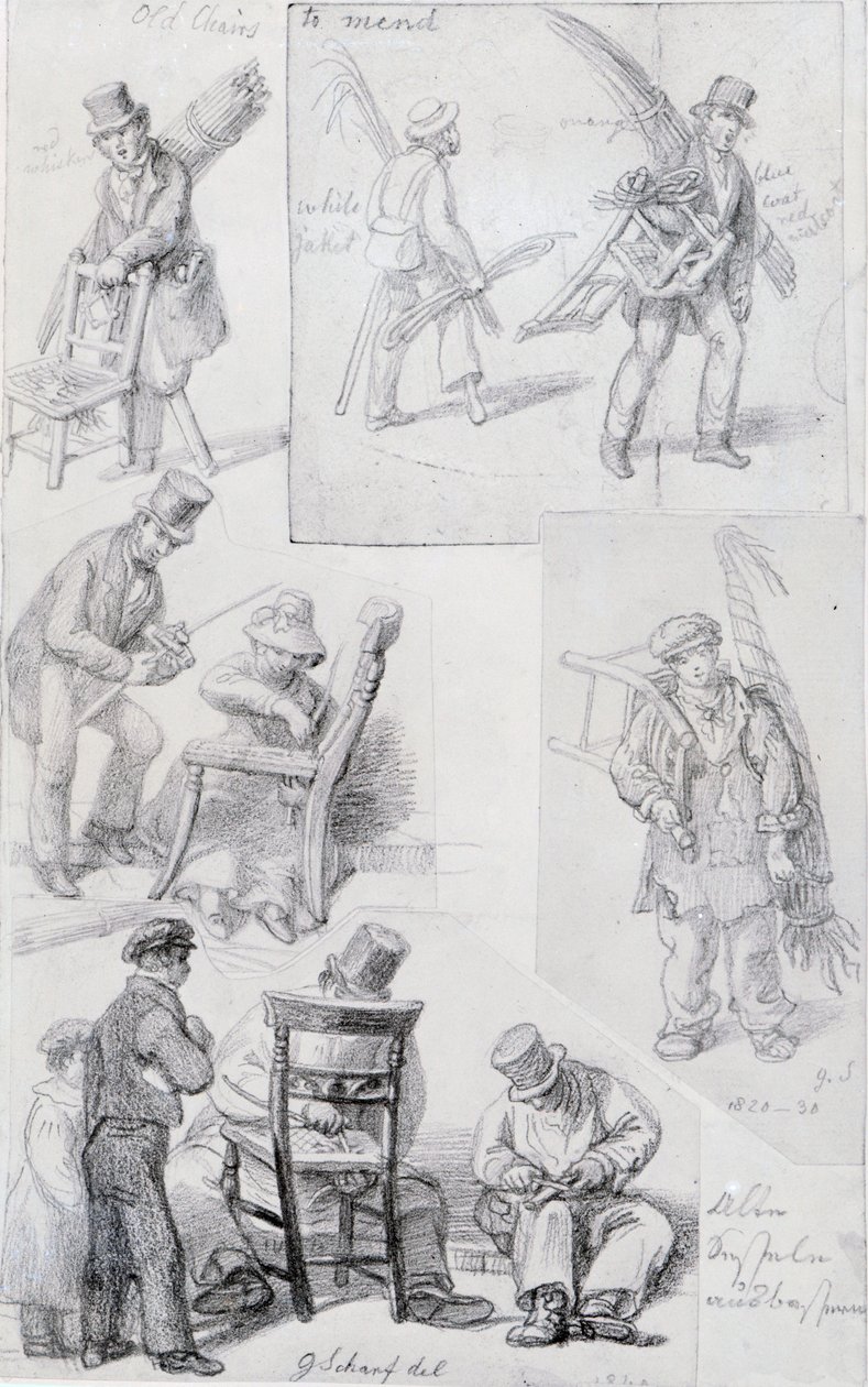 Chair Menders on the Streets of London, 1820-30 by George Snr Scharf