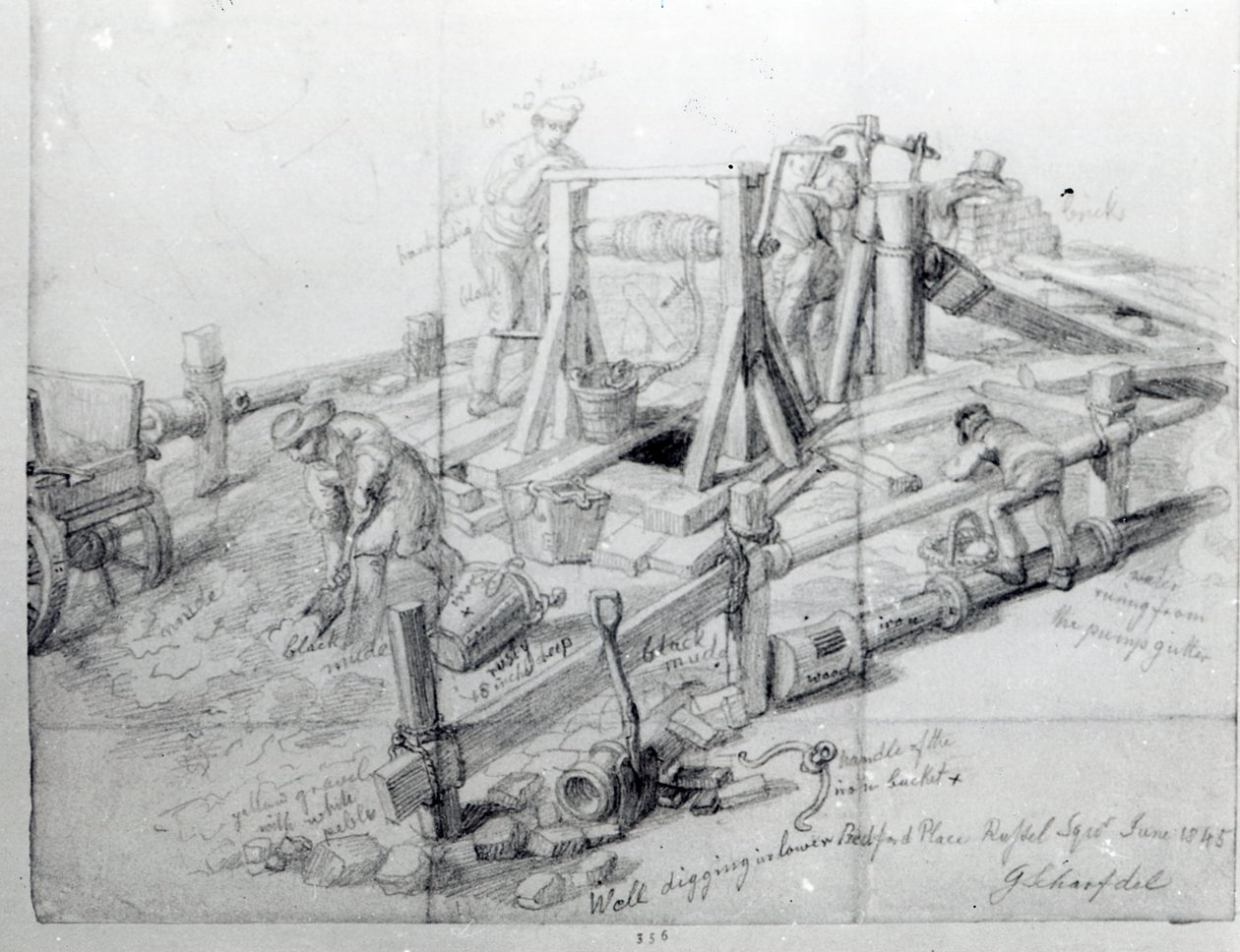 Digging a Well in Lower Bedford Place, London, 1845 by George Snr Scharf