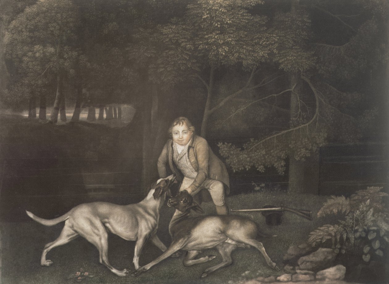 Freeman, Keeper to the Earl of Clarendon, with a Hound and a Wounded Doe by George Stubbs