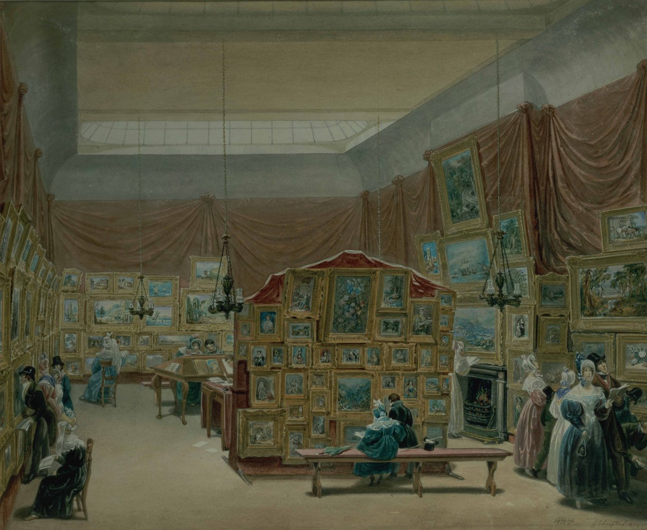 Interior of the Gallery of the New Society of Painters in Watercolour, Old Bond Street, 1834 by George the Elder Scharf