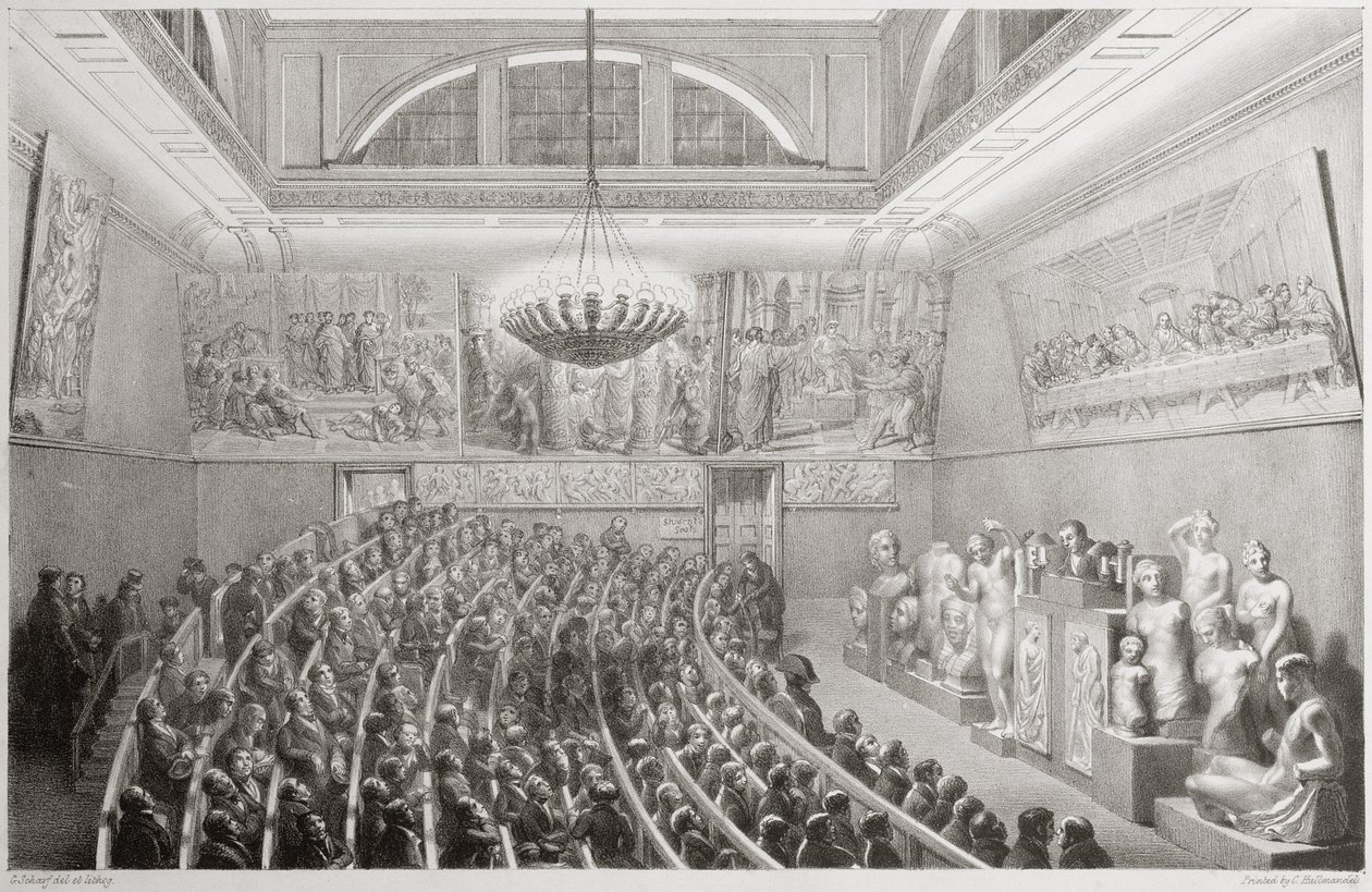 Sir Richard Westmacott Presenting a Lecture on Sculpture at the Royal Academy of Arts, Somerset House in 1830 by George the Elder Scharf