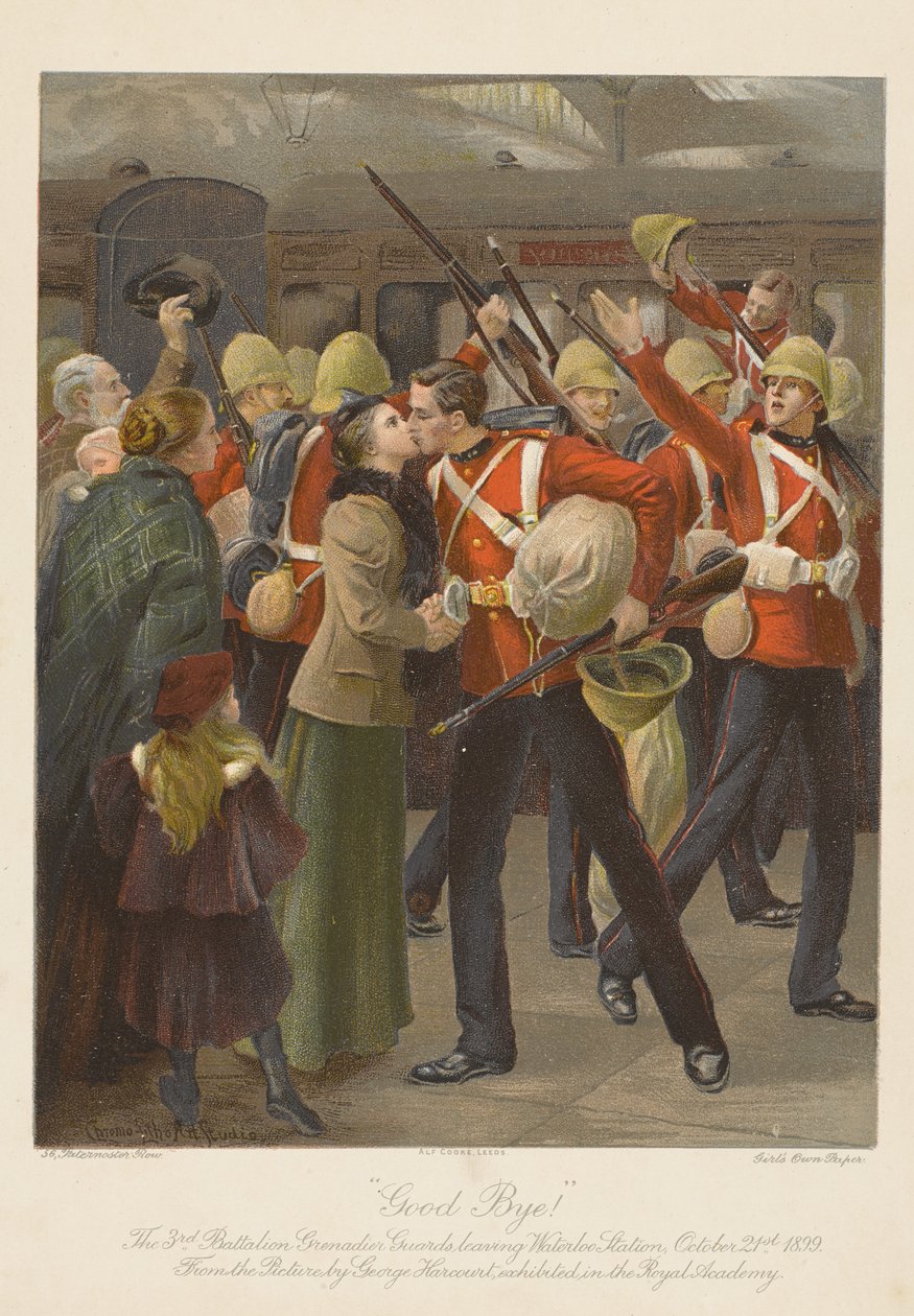 Goodbye! The 3rd Battalion Grenadier Guards Leaving Waterloo Station, October 21st 1899 by George (after) Harcourt