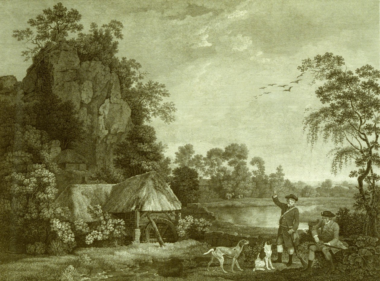 Two Gentlemen Going a Shooting, with a View of Creswell Crags, Taken on the Spot, Plate 1 by George (after) Stubbs
