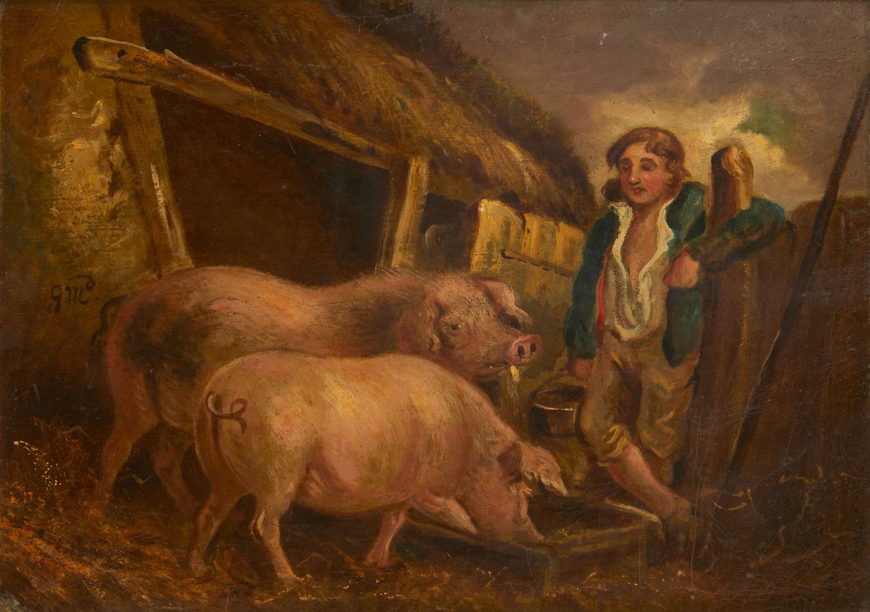 Tending the Prize Pigs by George (follower of) Morland