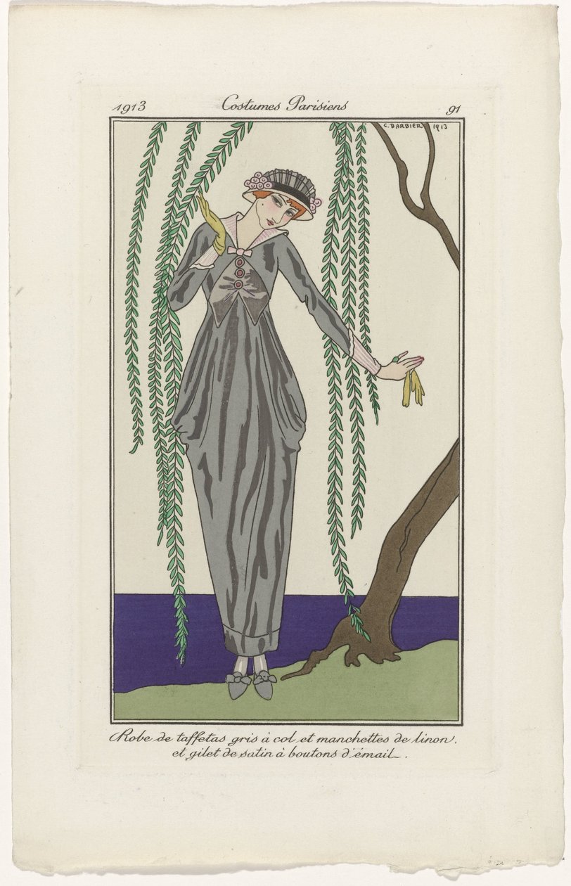 Journal des Dames et des Modes, Costumes Parisiens, 1913, No. 91: Taffeta Dress by George Barbier