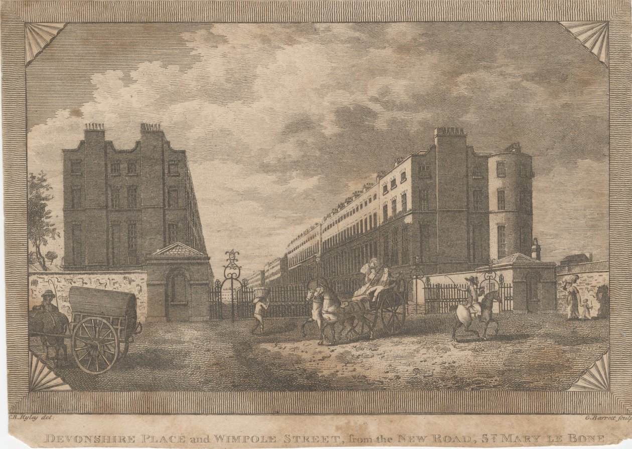 Devonshire Place and Wimpole Street, from the New Road, St. Mary Le Bone by George Barret