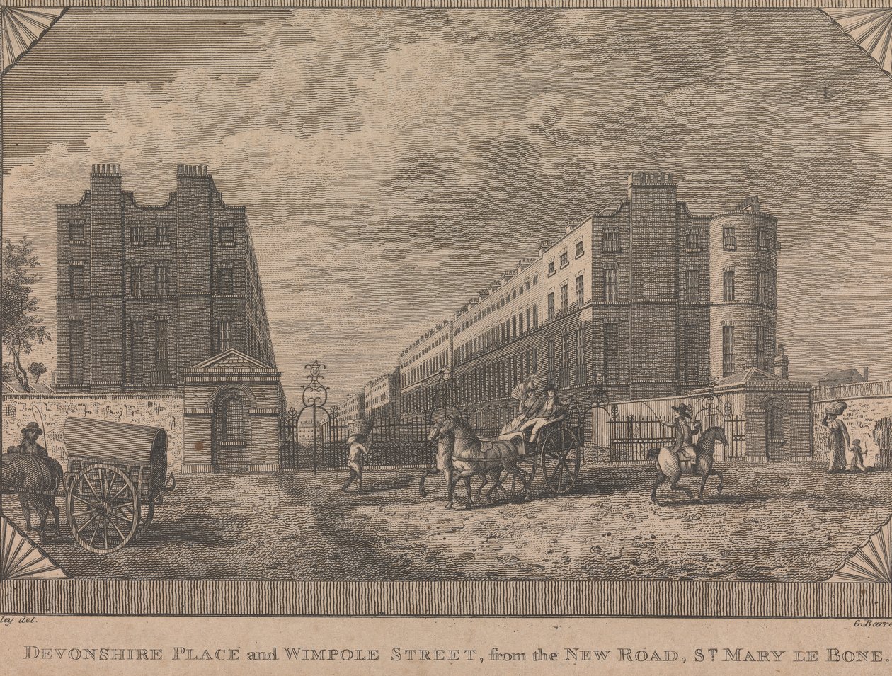Devonshire Place and Wimpole Street, from the New Road, St. Mary le Bone by George Barret
