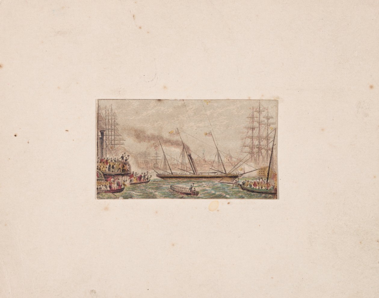 Needle-box Print: The Royal Fleet in Kilkenny Bay (?) by George Baxter