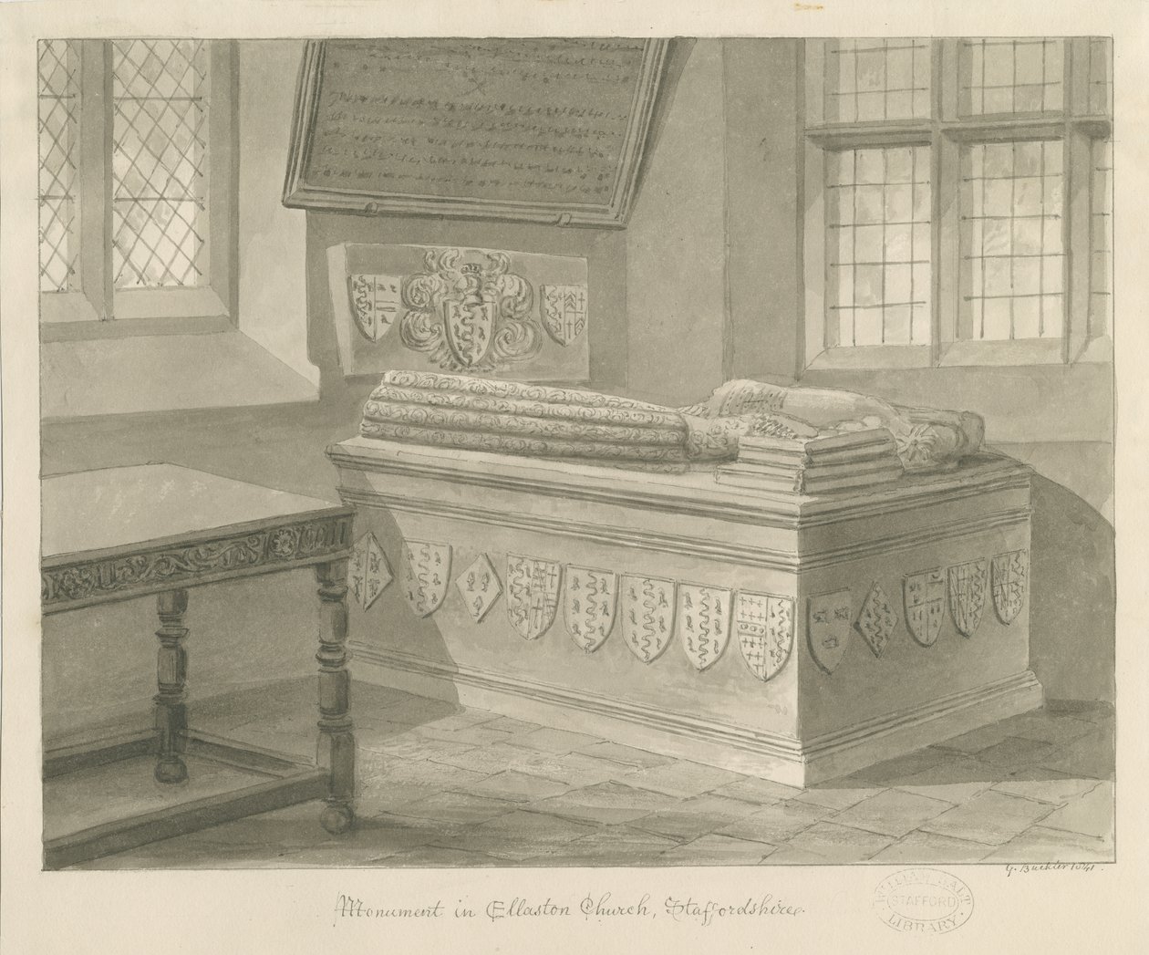 Ellastone Church - Monument to Sir John Fleetwood, 1841 by George Buckler