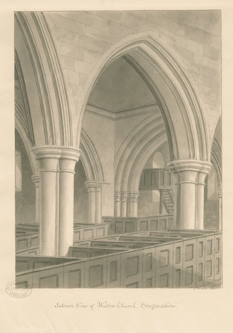 Interior of Weston-on-Trent Church by George Buckler
