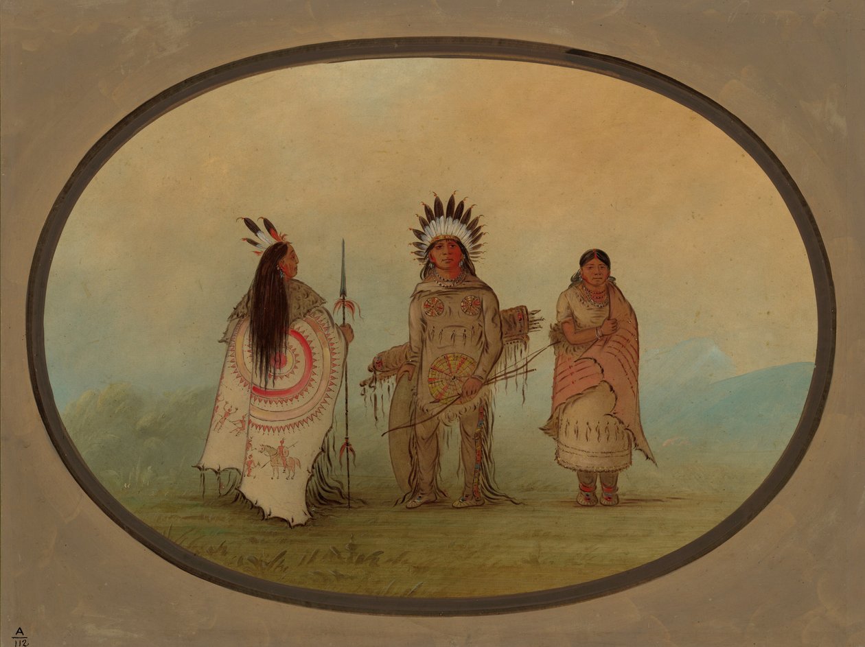 A Crow Chief, a Warrior, and His Wife by George Catlin