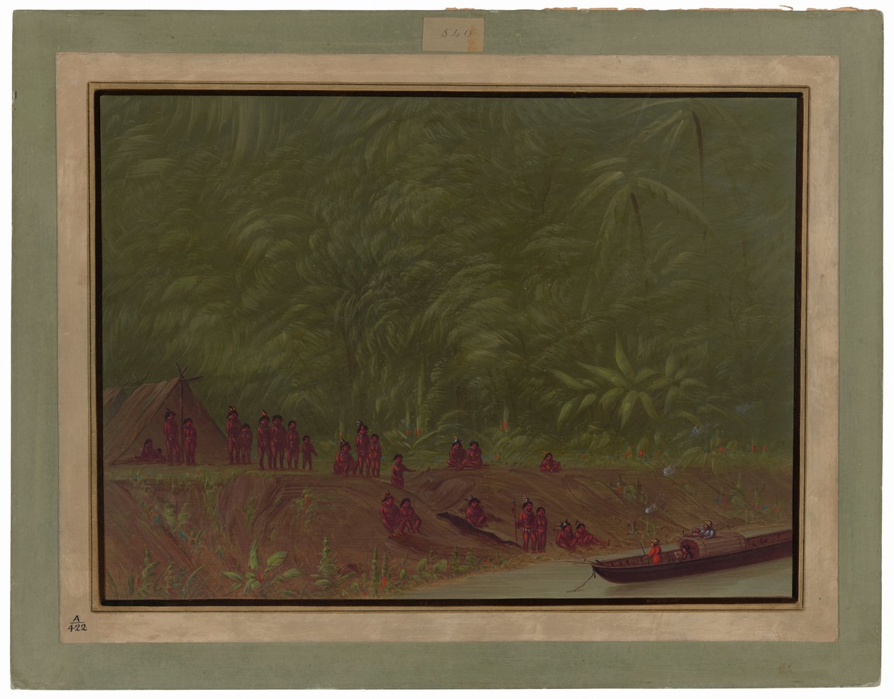 A Mura Encampment - Boat Sketch by George Catlin