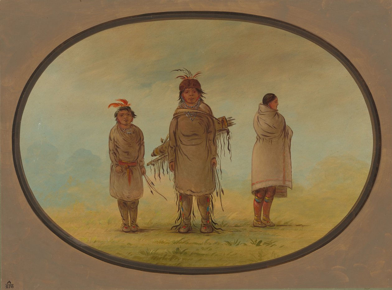 A Stone Warrior, His Wife, and a Boy by George Catlin