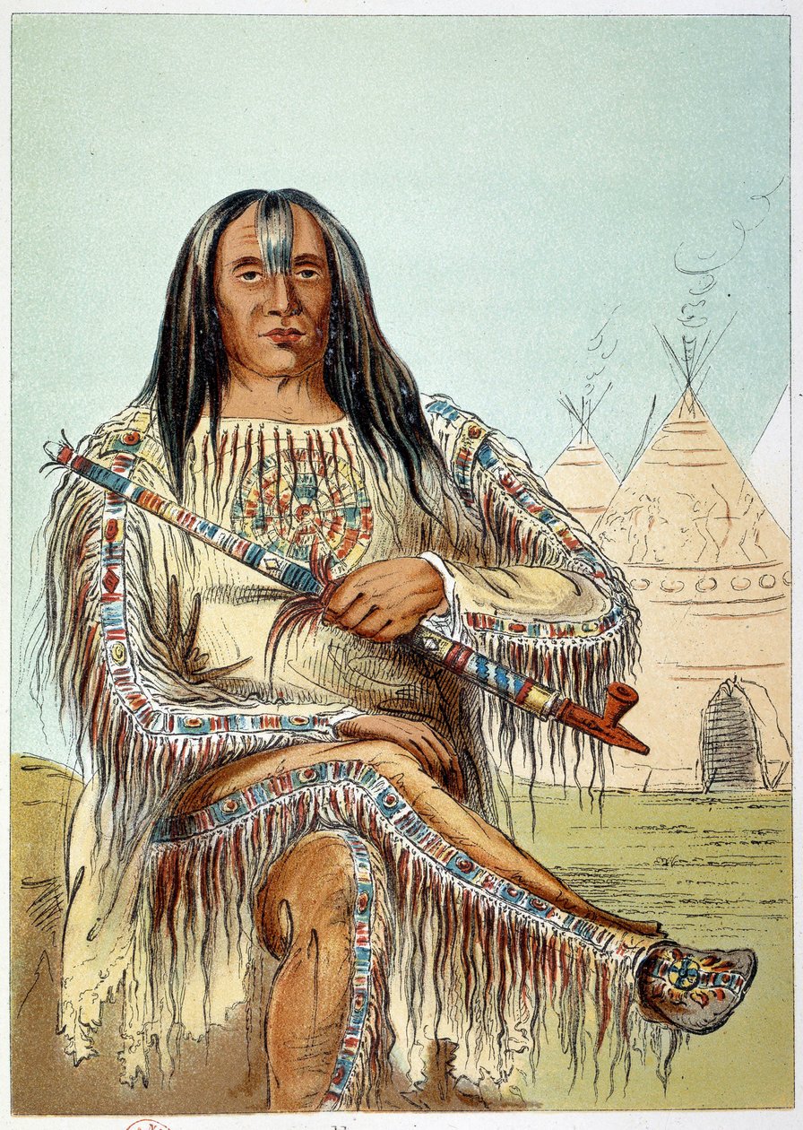 American Indians: Portrait of a leader of the Blackfoot tribe (Blackfeet) age about 50. Illustration by George Catlin by George Catlin