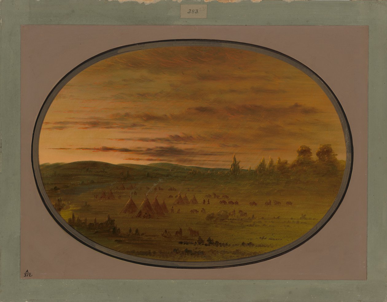 An Indian Encampment at Sunset, 1861-69 by George Catlin