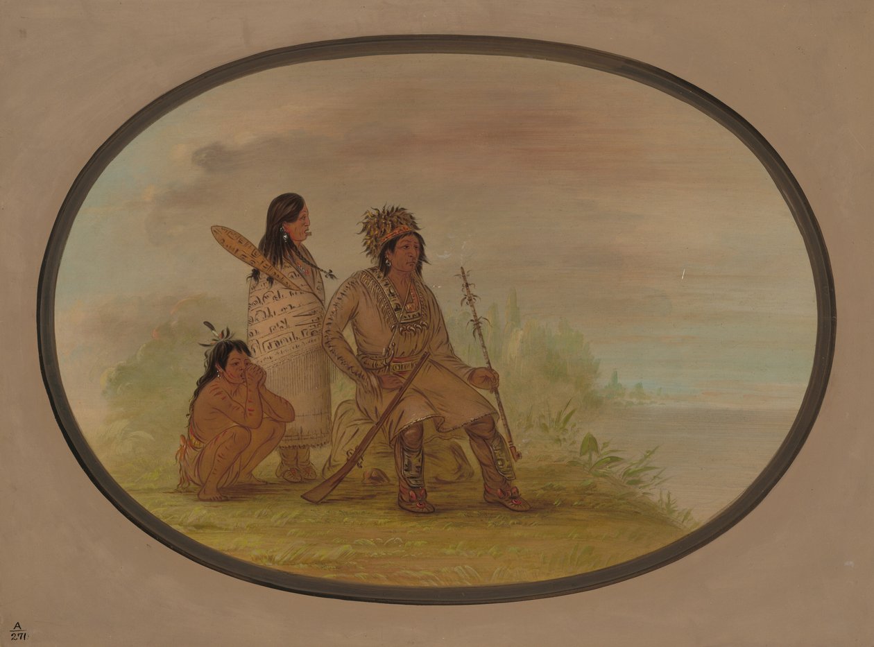 An Old Nayas Indian, His Granddaughter, and a Boy by George Catlin