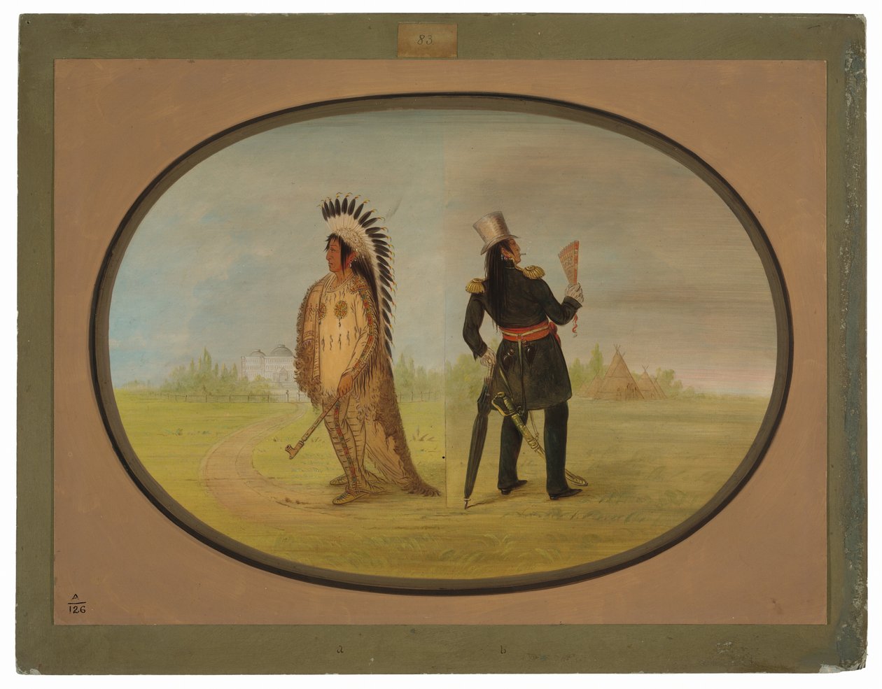 Assinneboine Chief Before and After Civilization by George Catlin