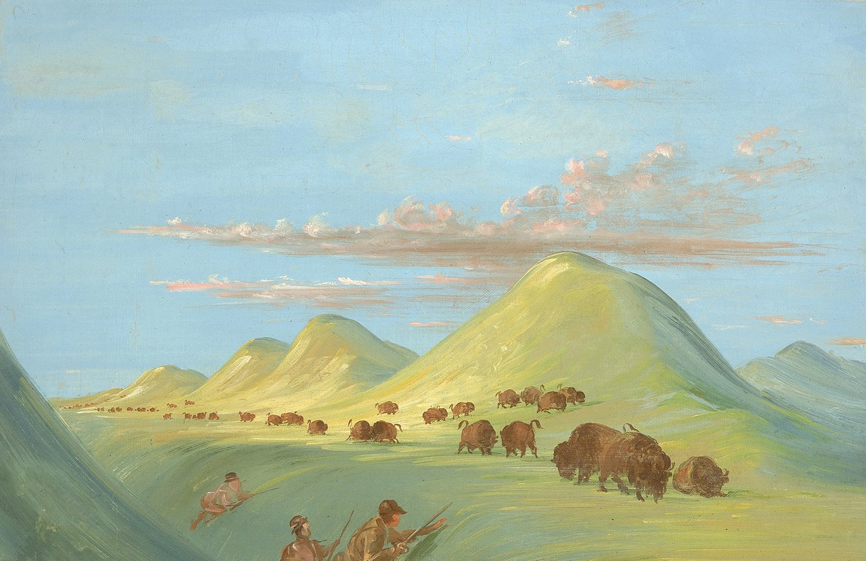Batiste, Bogard, and I Approaching Buffalo on the Missouri by George Catlin