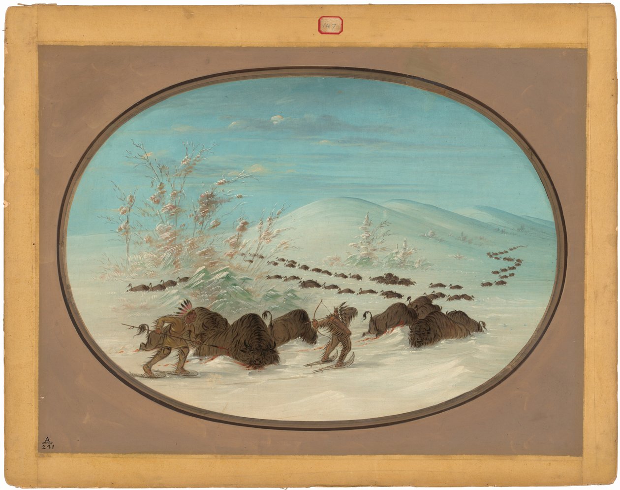 Buffalo Chase in the Snow Drifts - Ojibbeway by George Catlin