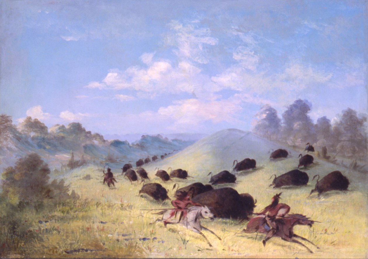 Comanche Indians Chasing Buffalo with Lances and Bows by George Catlin