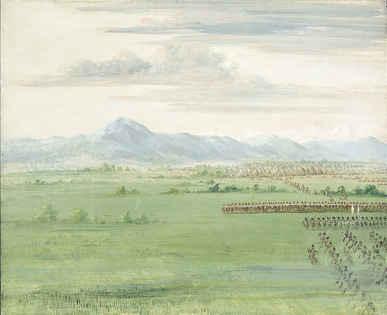 Comanche Warriors, with White Flag, Receiving the Dragoons by George Catlin