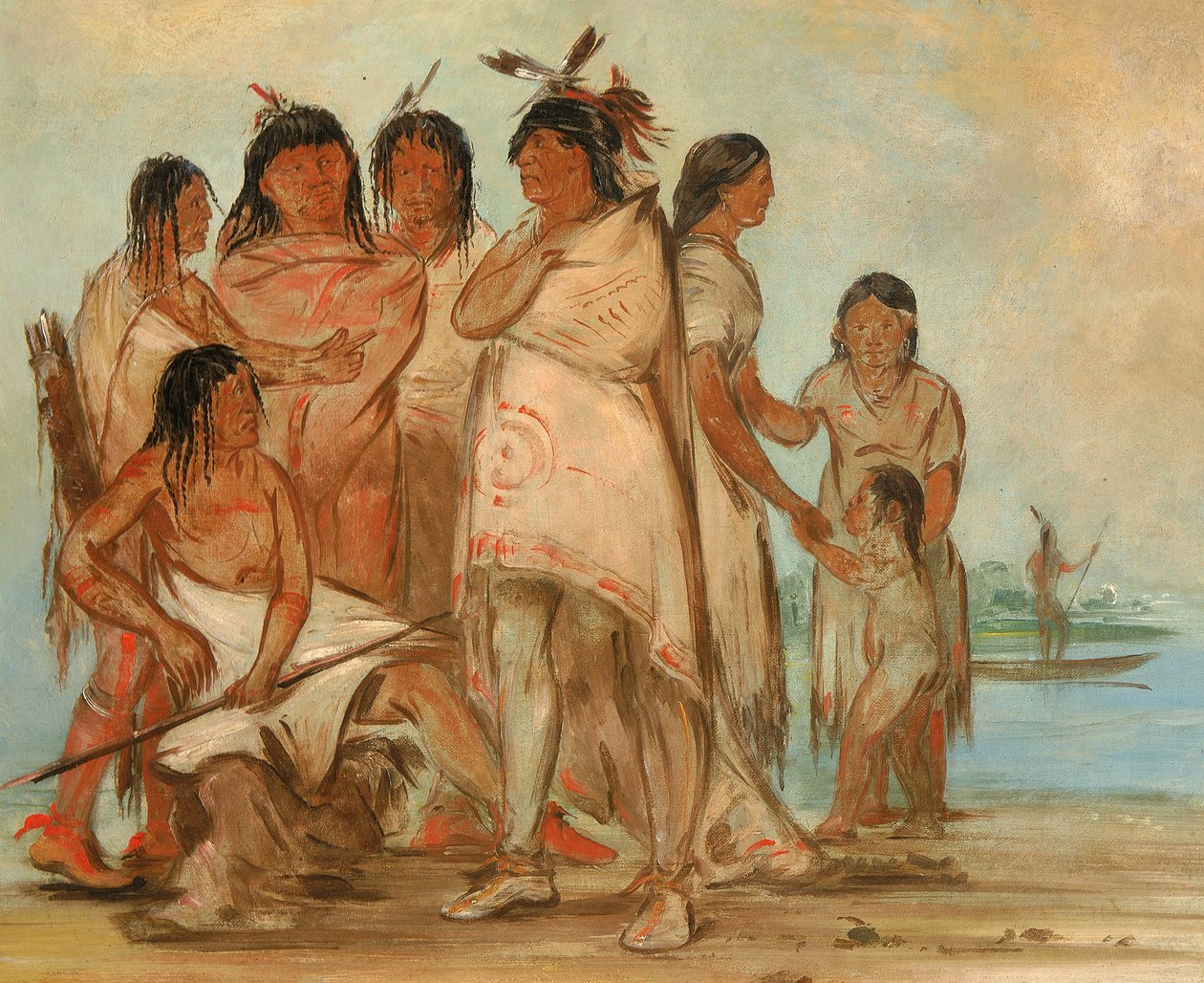 Du-cór-re-a, Chief of the Tribe, and His Family by George Catlin