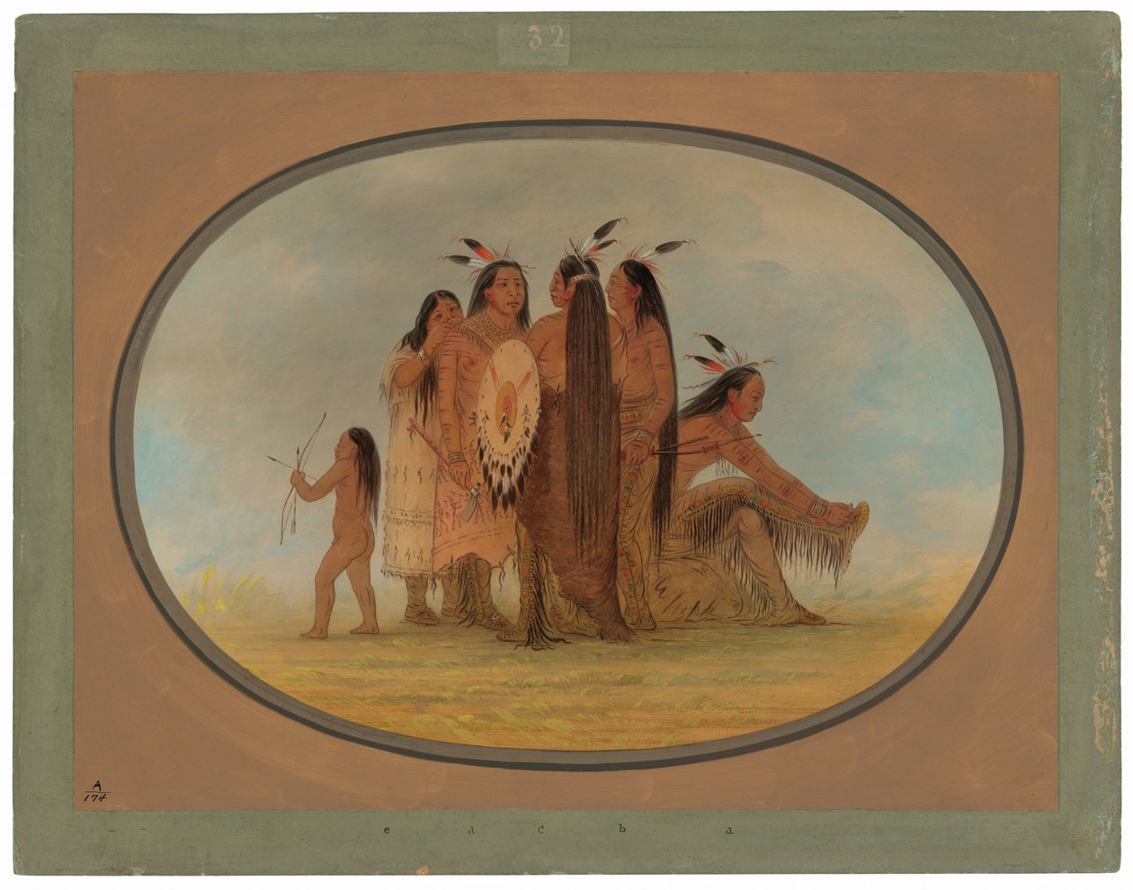 Four Mandan Warriors, a Girl, and a Boy by George Catlin