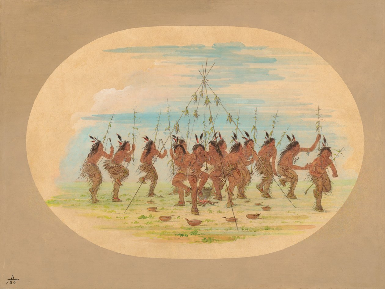Green Corn Dance - Minatarrees, 1861 by George Catlin