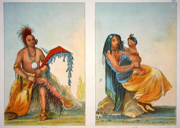 Head Chief Clermont and his wife and child by George Catlin
