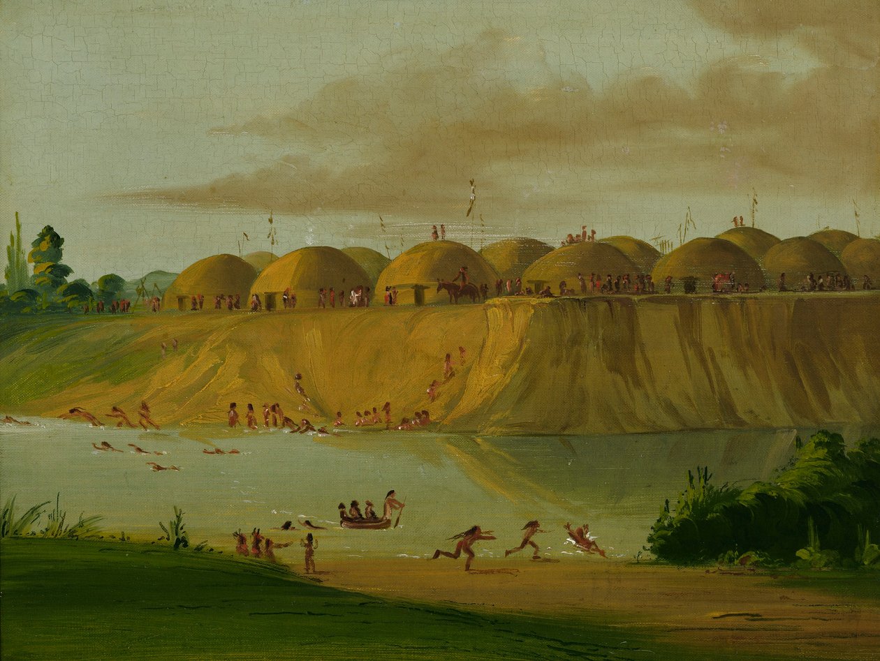 Hidatsa Village, Earth-covered Lodges, on the Knife River, 1810 Miles above St. Louis by George Catlin