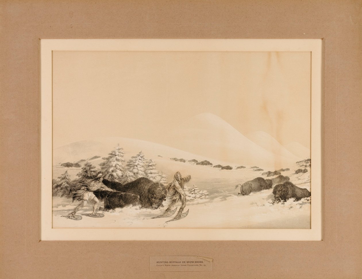 Hunting Buffalo on Snow--no. 15 by George Catlin