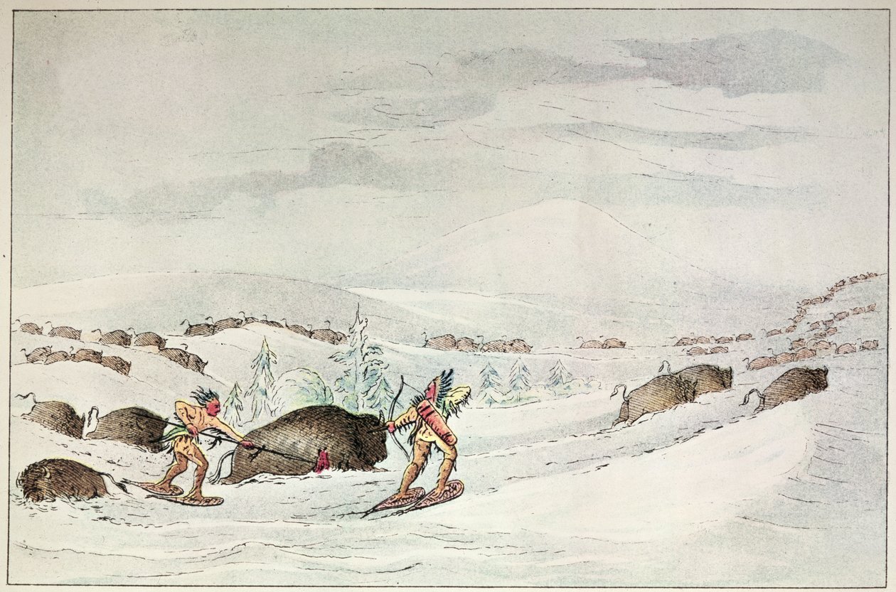 Hunting Buffalo on Snow-Shoes by George Catlin