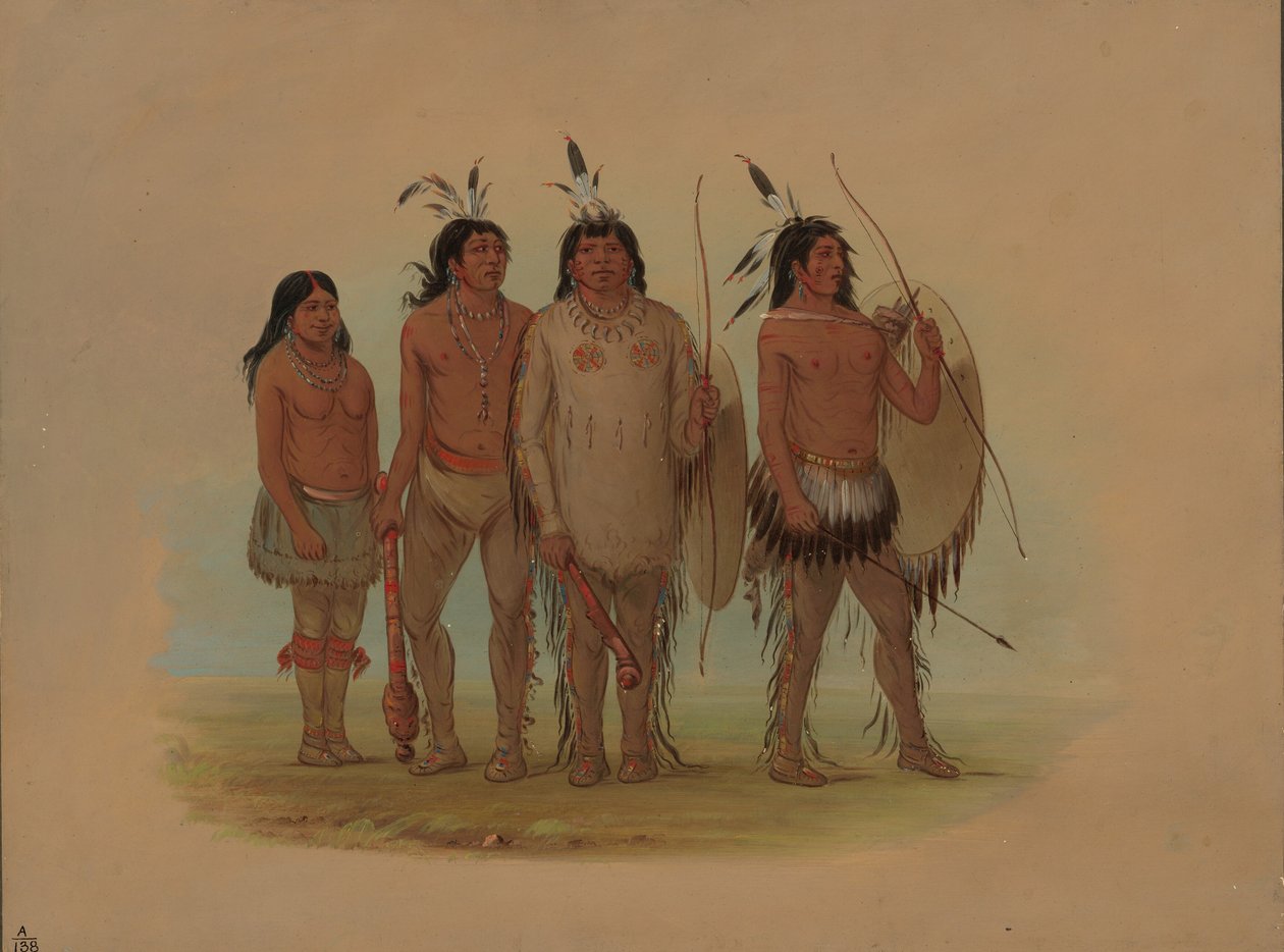 Kiowa Chief, His Wife, and Two Warriors by George Catlin