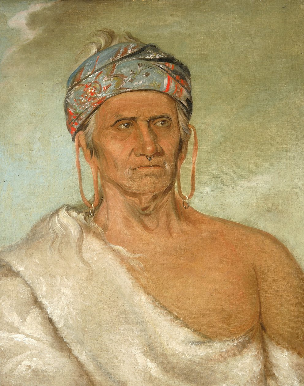 Lay-láw-she-kaw, Goes Up the River, an Aged Chief by George Catlin