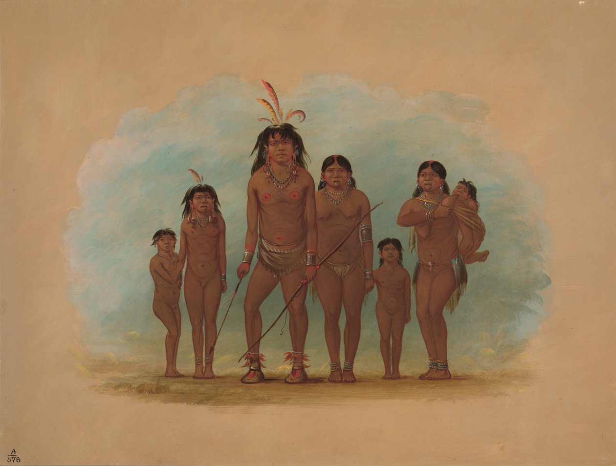 Lengua Chief, His Two Wives, and Four Children, 1854-1869 by George Catlin