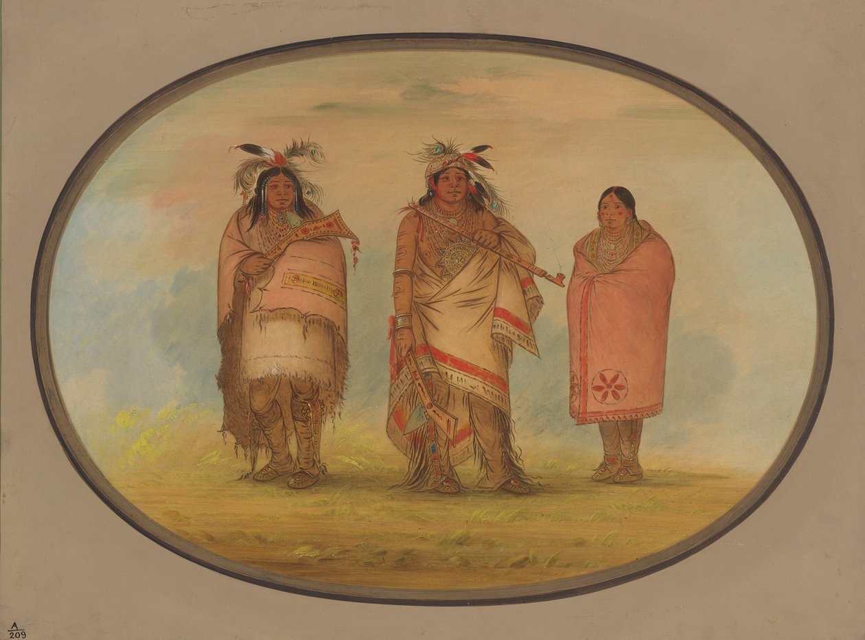 Menomonie Chief, His Wife, and Son by George Catlin