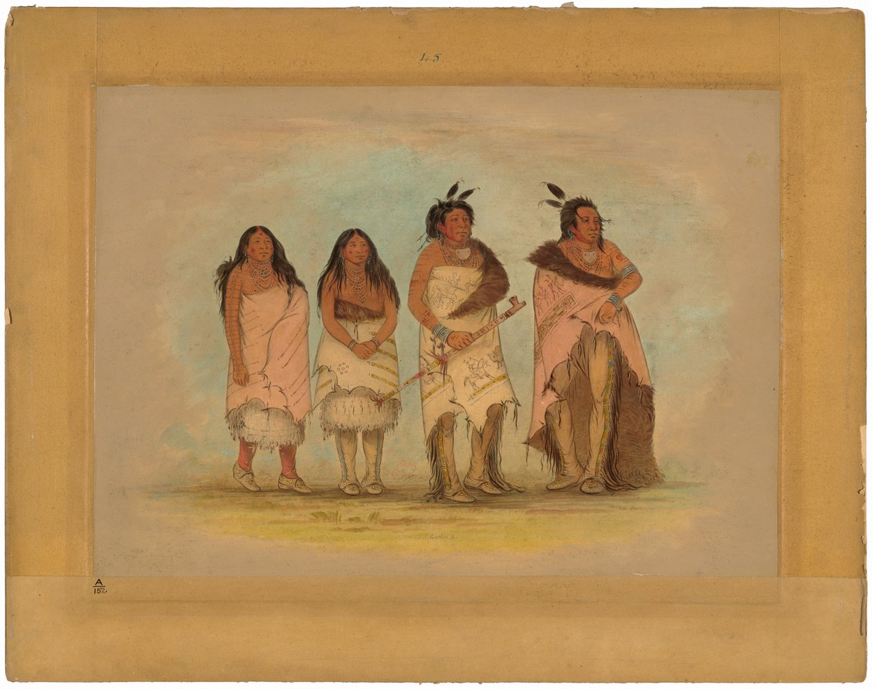 Pawneepict Chief, Two Daughters, and a Warrior by George Catlin