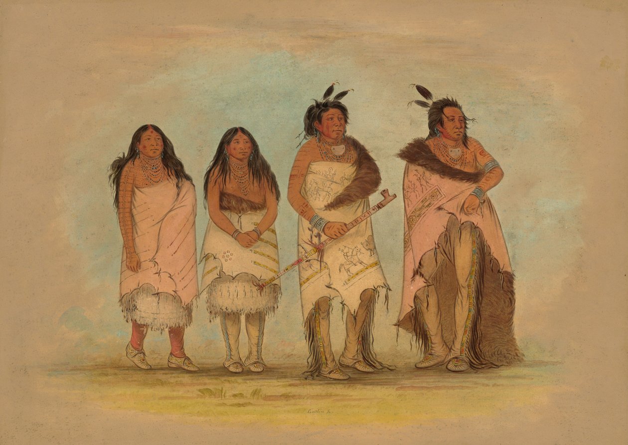 Pawnee Chief, Two Daughters, and a Warrior by George Catlin