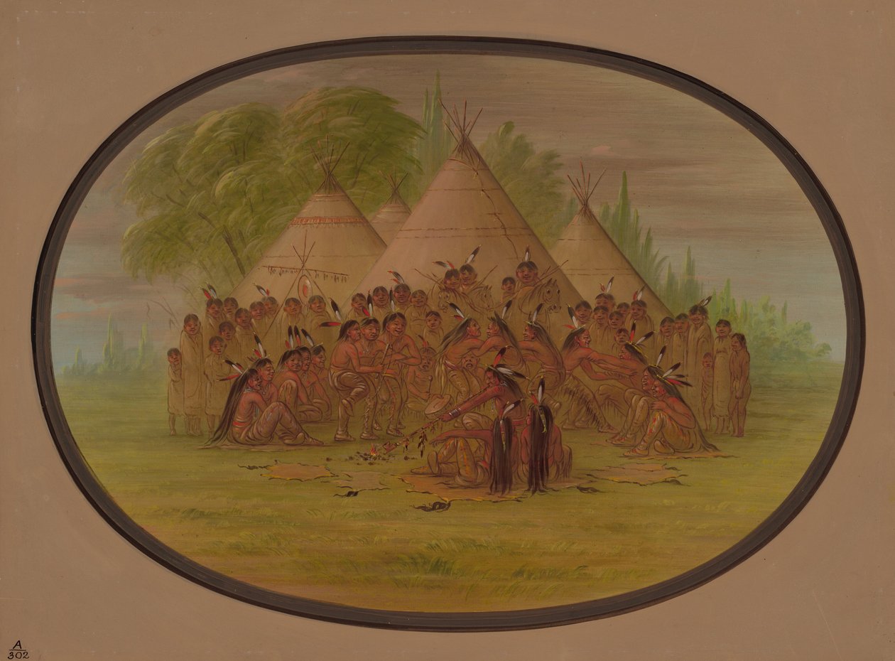 Pipe Dance - Assinneboine, 1861-1869 by George Catlin