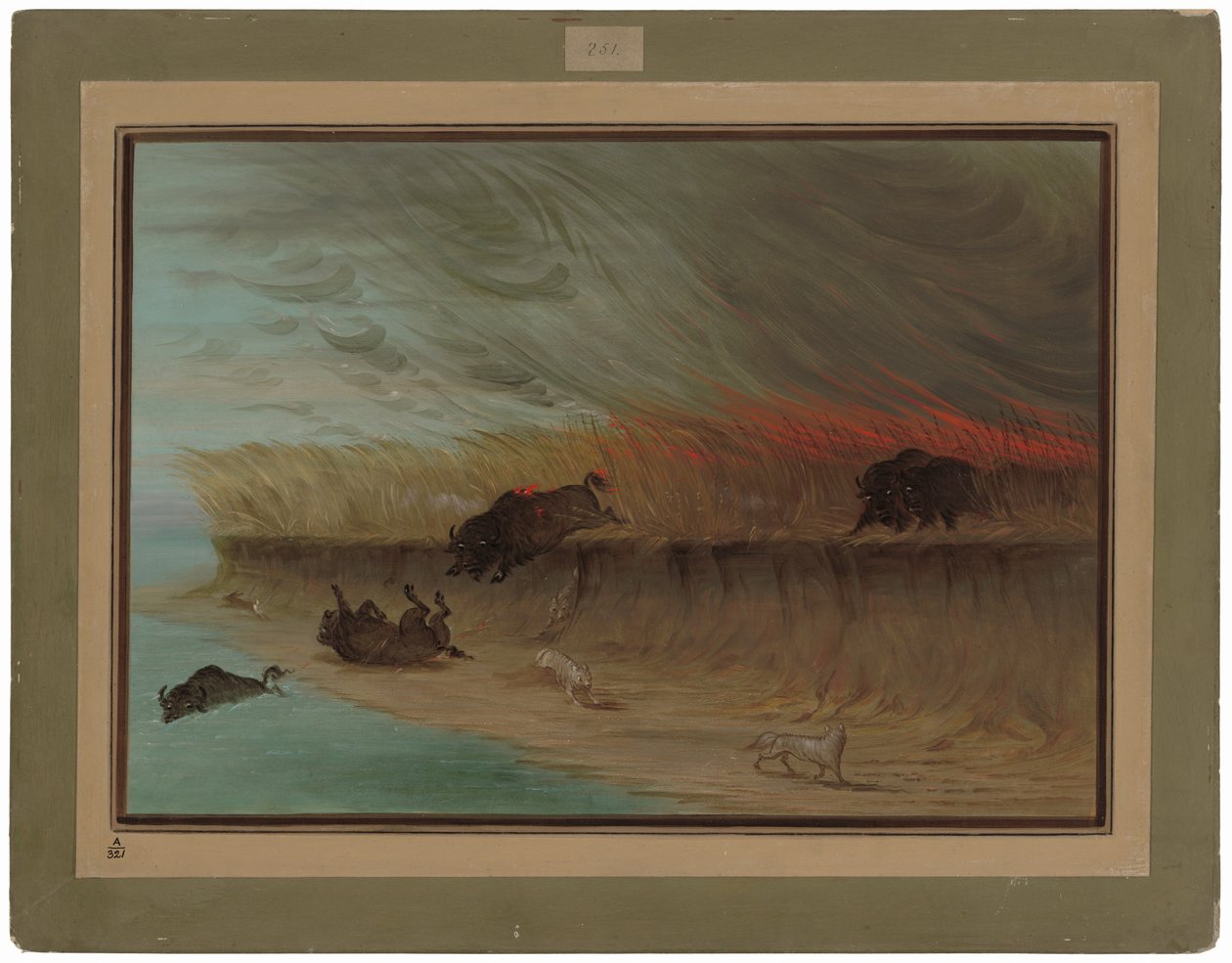 Prairie Meadows Burning by George Catlin