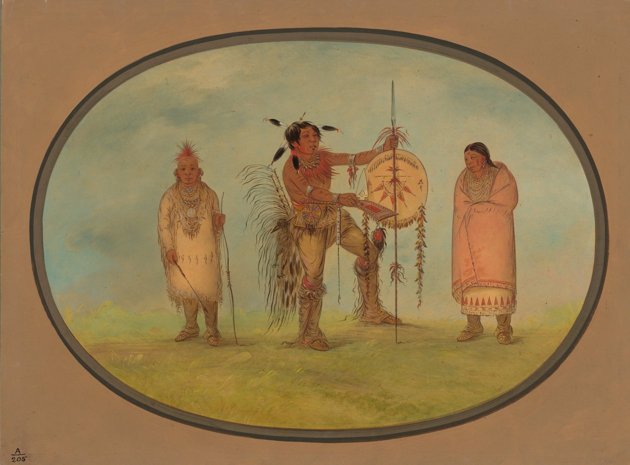 Saukie Warrior, His Wife, and a Boy by George Catlin