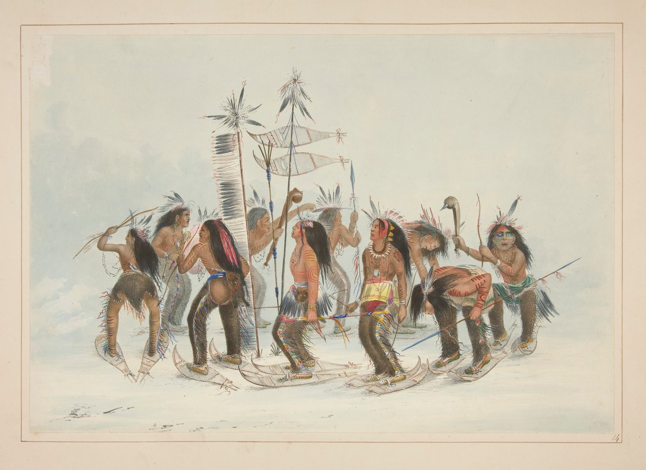 The Snow-Shoe Dance, Plate 14 from the North American Indian Portfolio by George Catlin