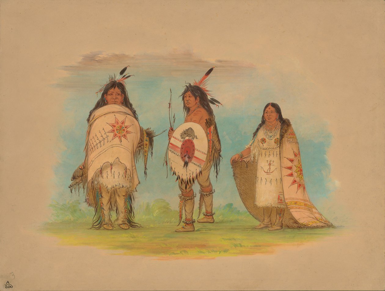 Three Riccarree Indians by George Catlin